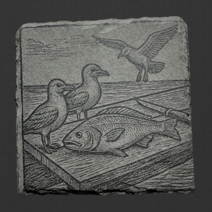 Square Slate Coaster - Birds on Dock